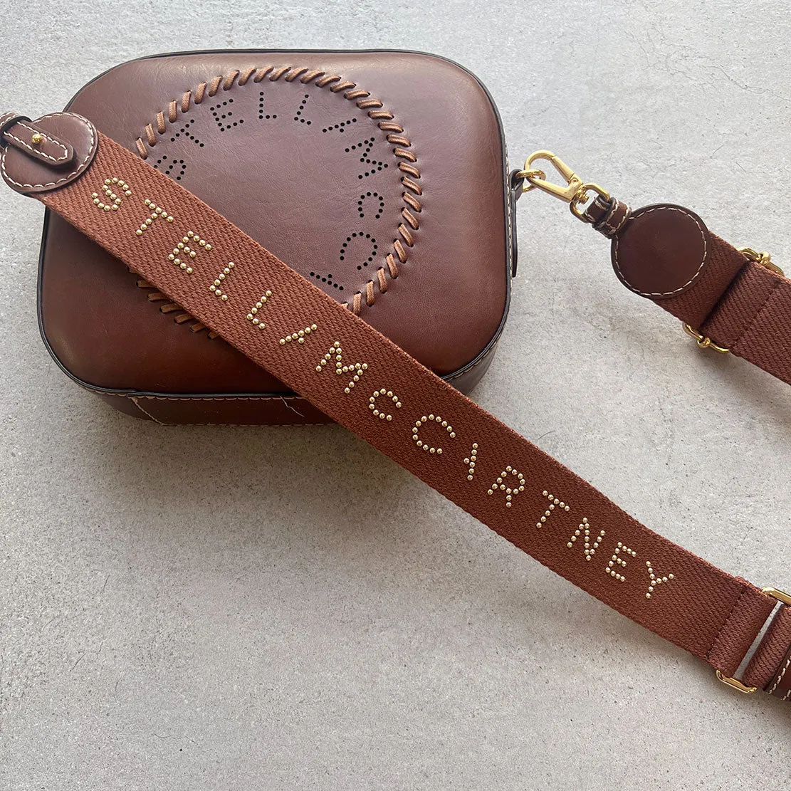 Stella Logo Camera Bag Whip/Stud Strap, Cognac Bags_Stella Mccartney_Bags
