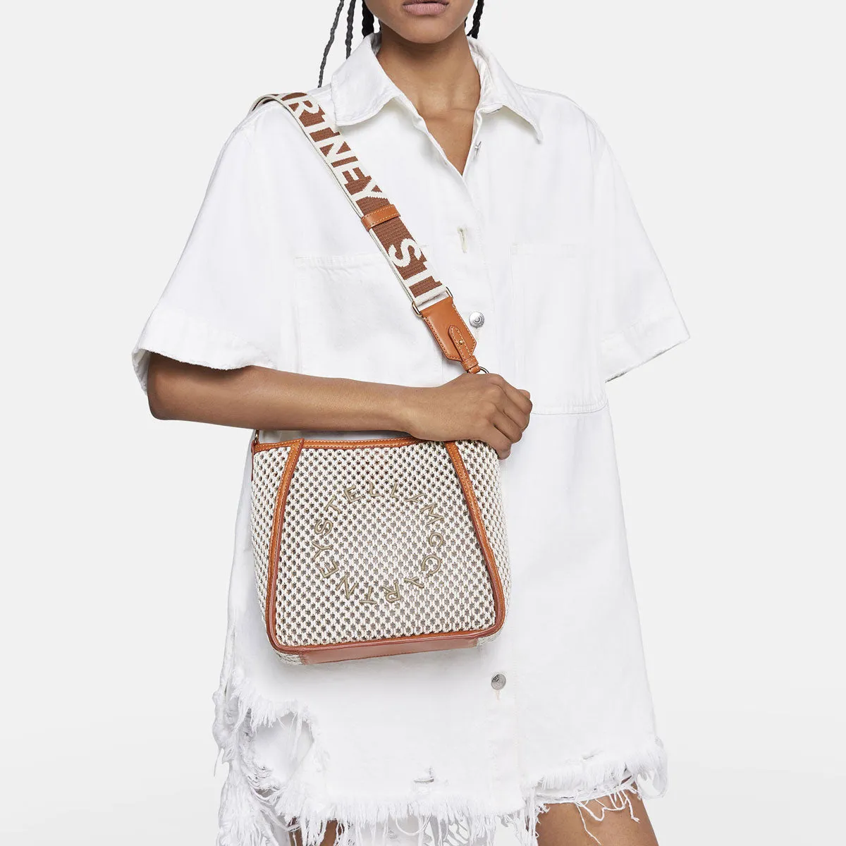Stella Logo Mini Crossbody Hobo Bag Rope Mesh, Ivory/Beige Bags_Stella Mccartney_Bags