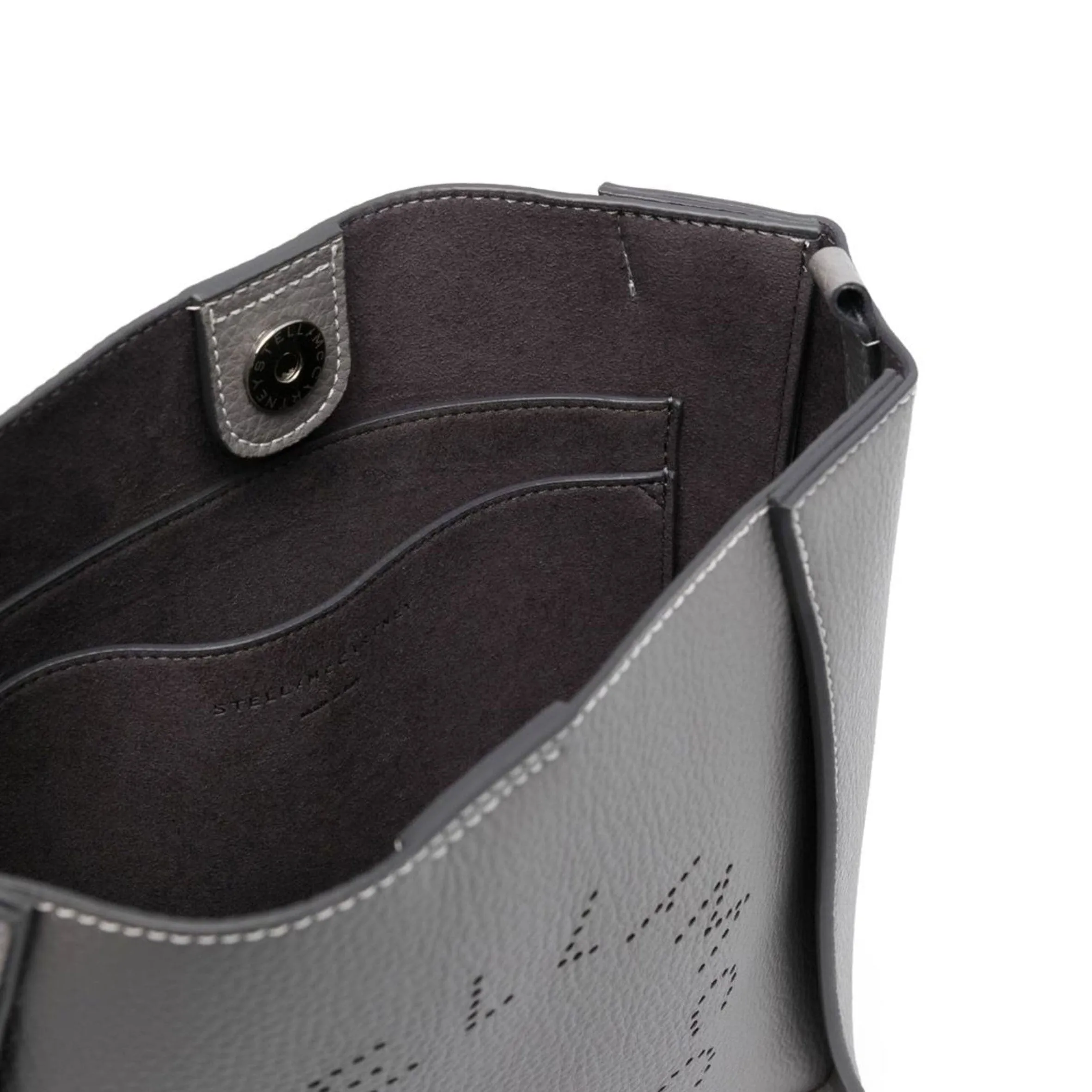 Stella Logo Mini Crossbody Hobo Grain Perforated, Smoke Bags_Stella Mccartney_Bags