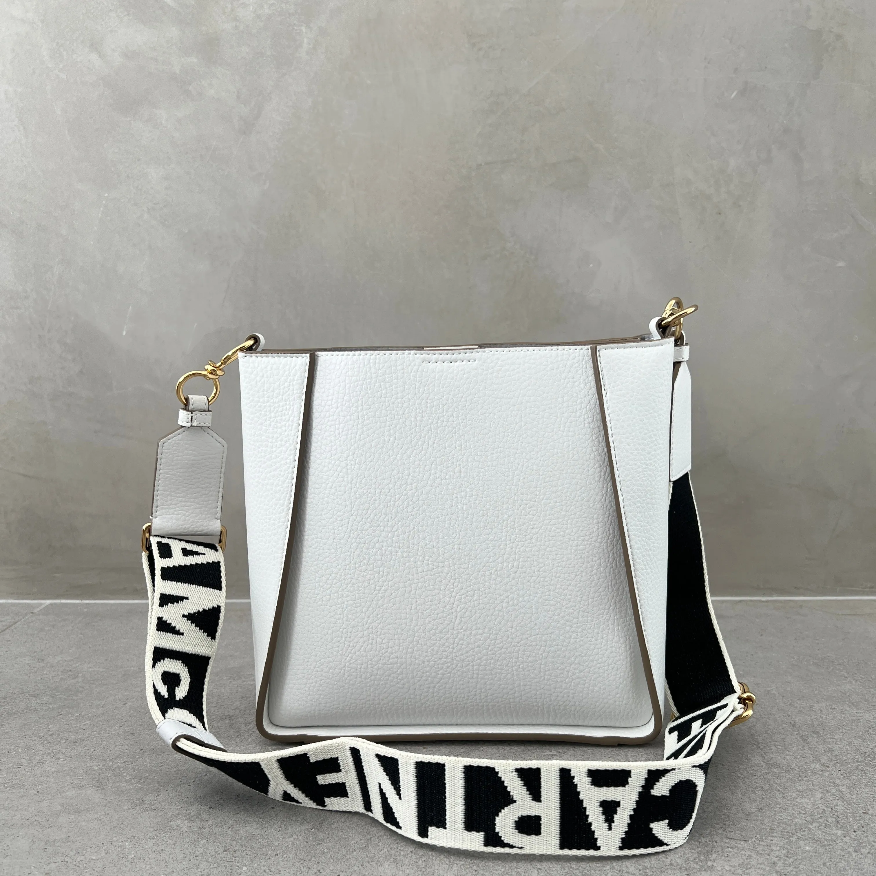 Stella Logo Mini Crossbody Hobo Grain Perforated, White Bags_Stella Mccartney_Bags