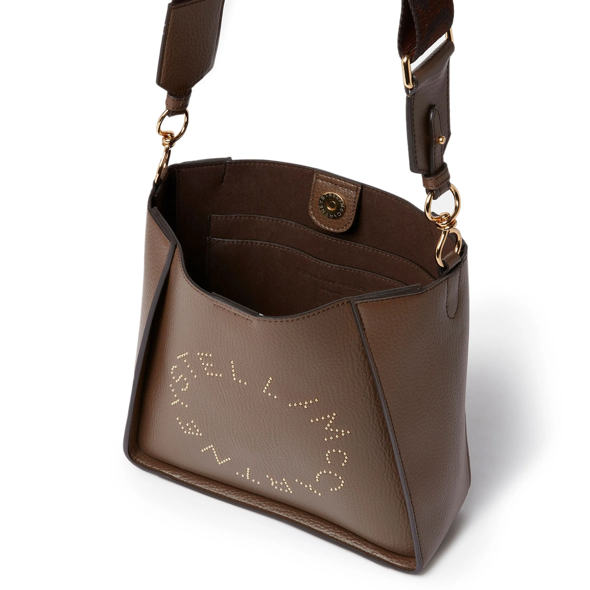 Stella Logo Mini Crossbody Hobo Grain Stud, Brown Bags_Stella Mccartney_Bags
