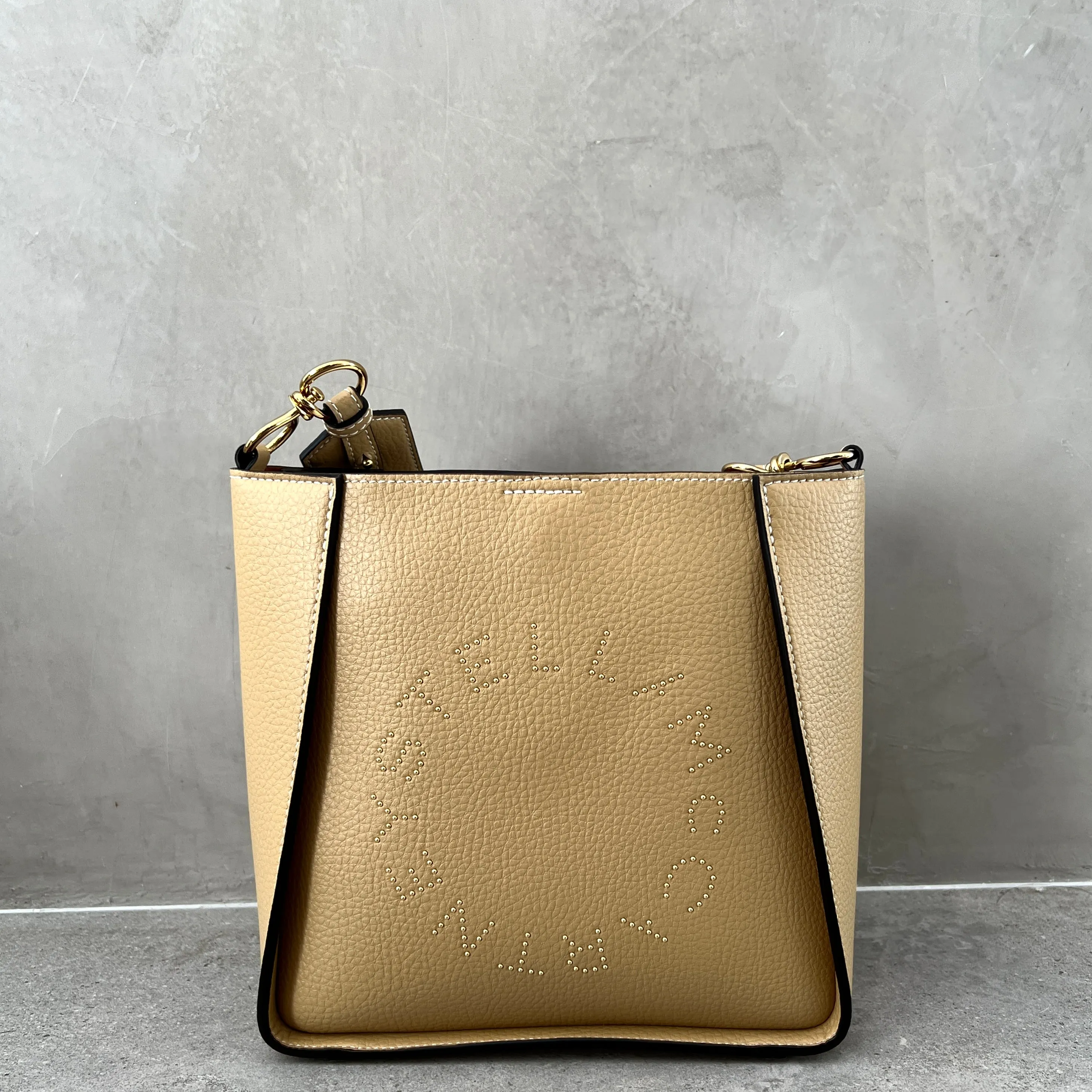Stella Logo Mini Crossbody Hobo Grain Stud, Caramel Bags_Stella Mccartney_Bags