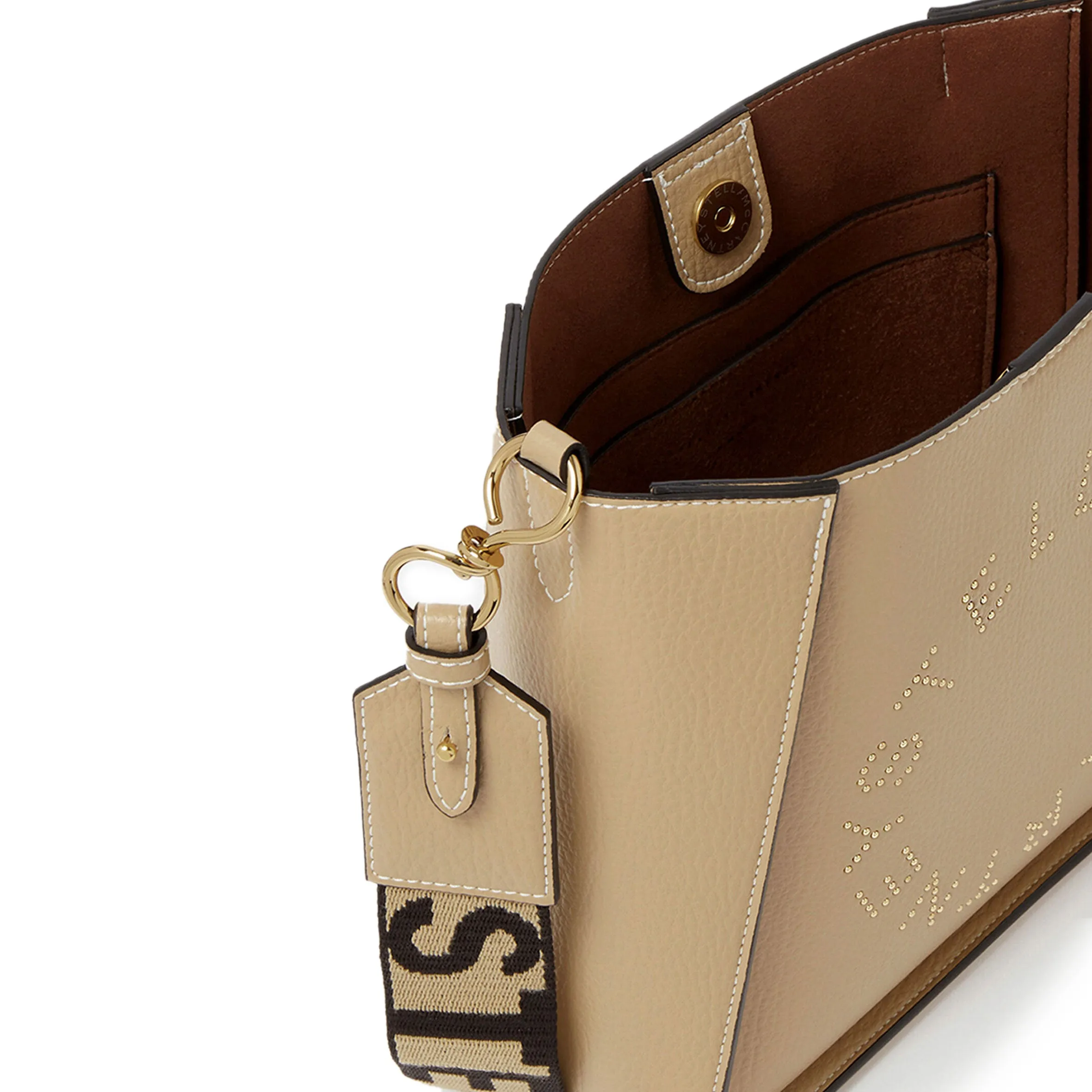 Stella Logo Mini Crossbody Hobo Grain Stud, Caramel Bags_Stella Mccartney_Bags