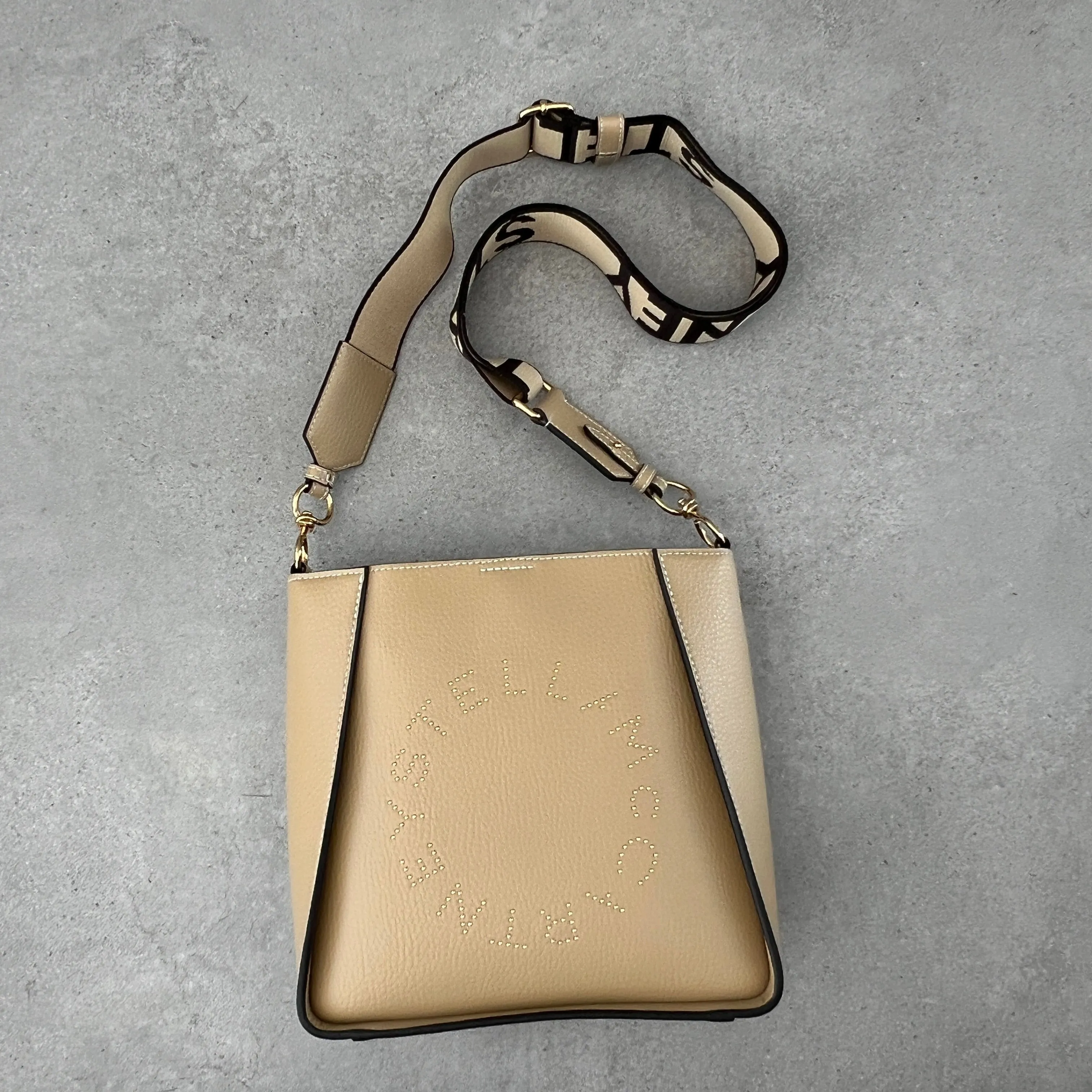 Stella Logo Mini Crossbody Hobo Grain Stud, Caramel Bags_Stella Mccartney_Bags