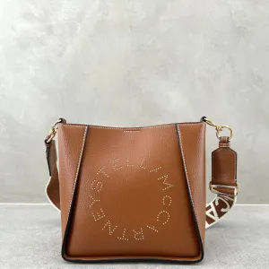 Stella Logo Mini Crossbody Hobo Grain Stud, Pecan Bags_Stella Mccartney_Bags