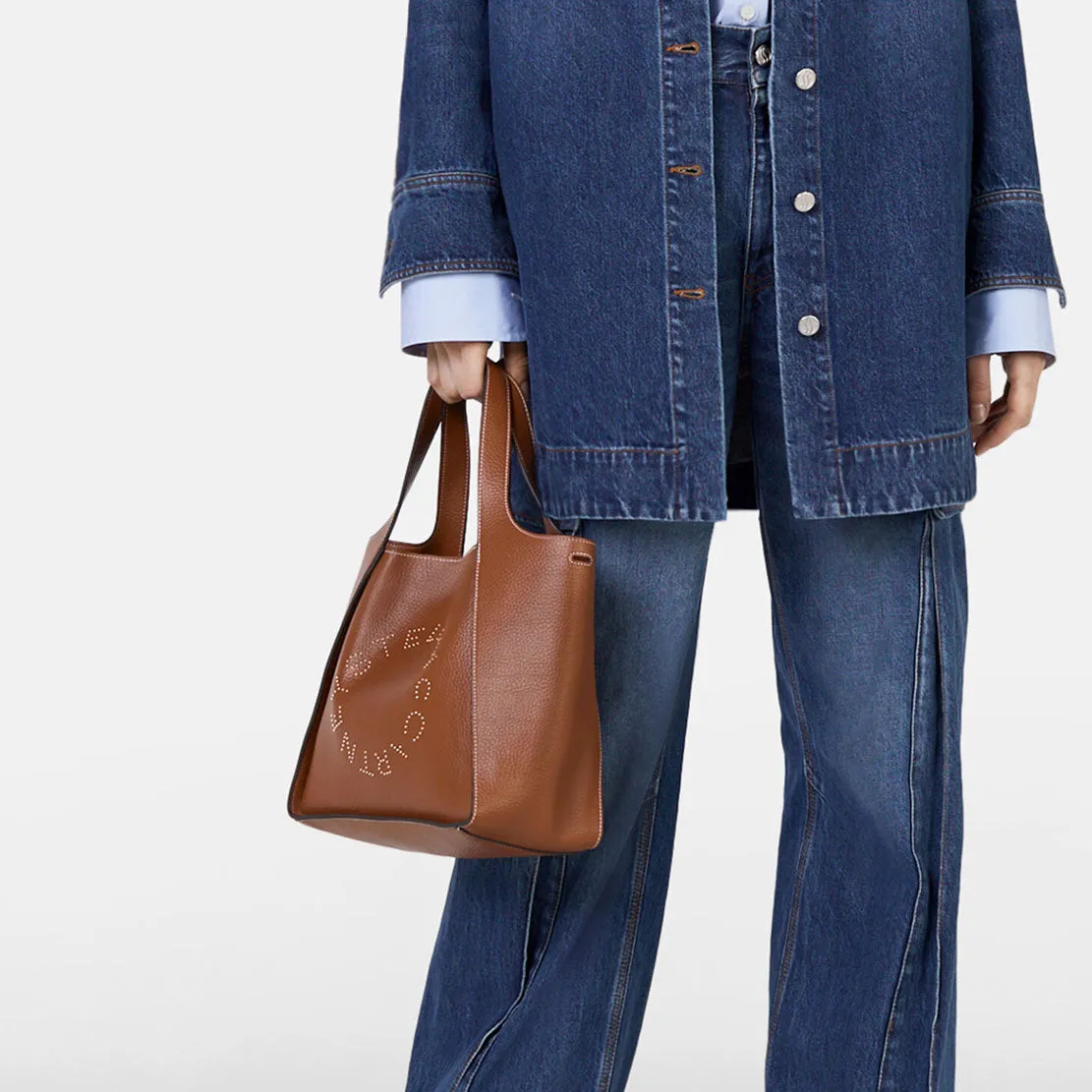 Stella Logo Tote C/B Grain Stud, Pecan Bags_Stella Mccartney_Bags