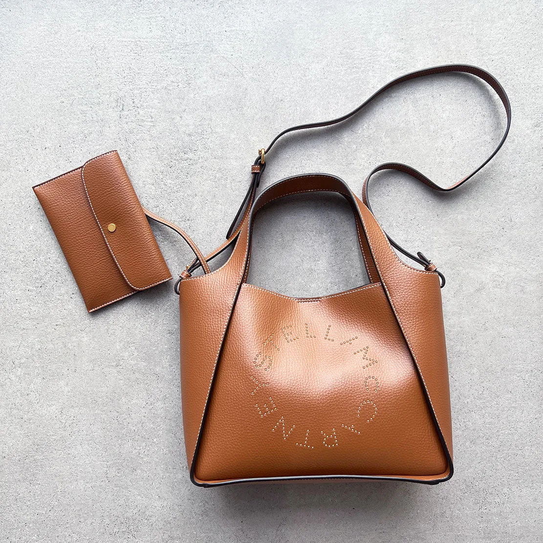 Stella Logo Tote C/B Grain Stud, Pecan Bags_Stella Mccartney_Bags
