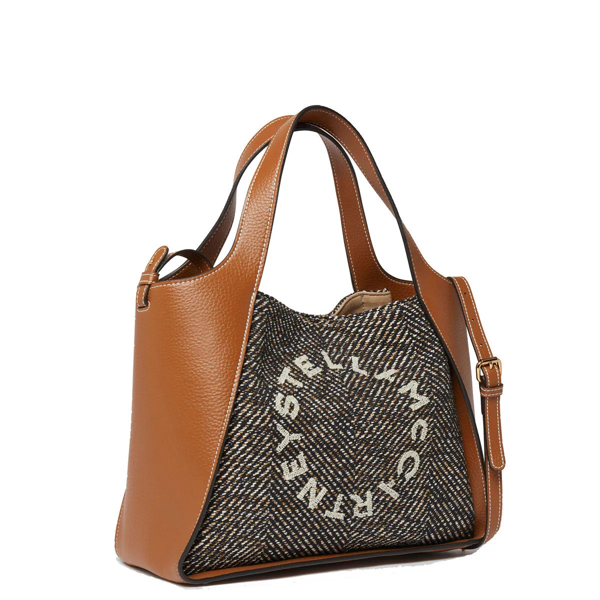 Stella Logo Tote C/B, Herringbone, Black/Pecan Bags_Stella Mccartney_Bags