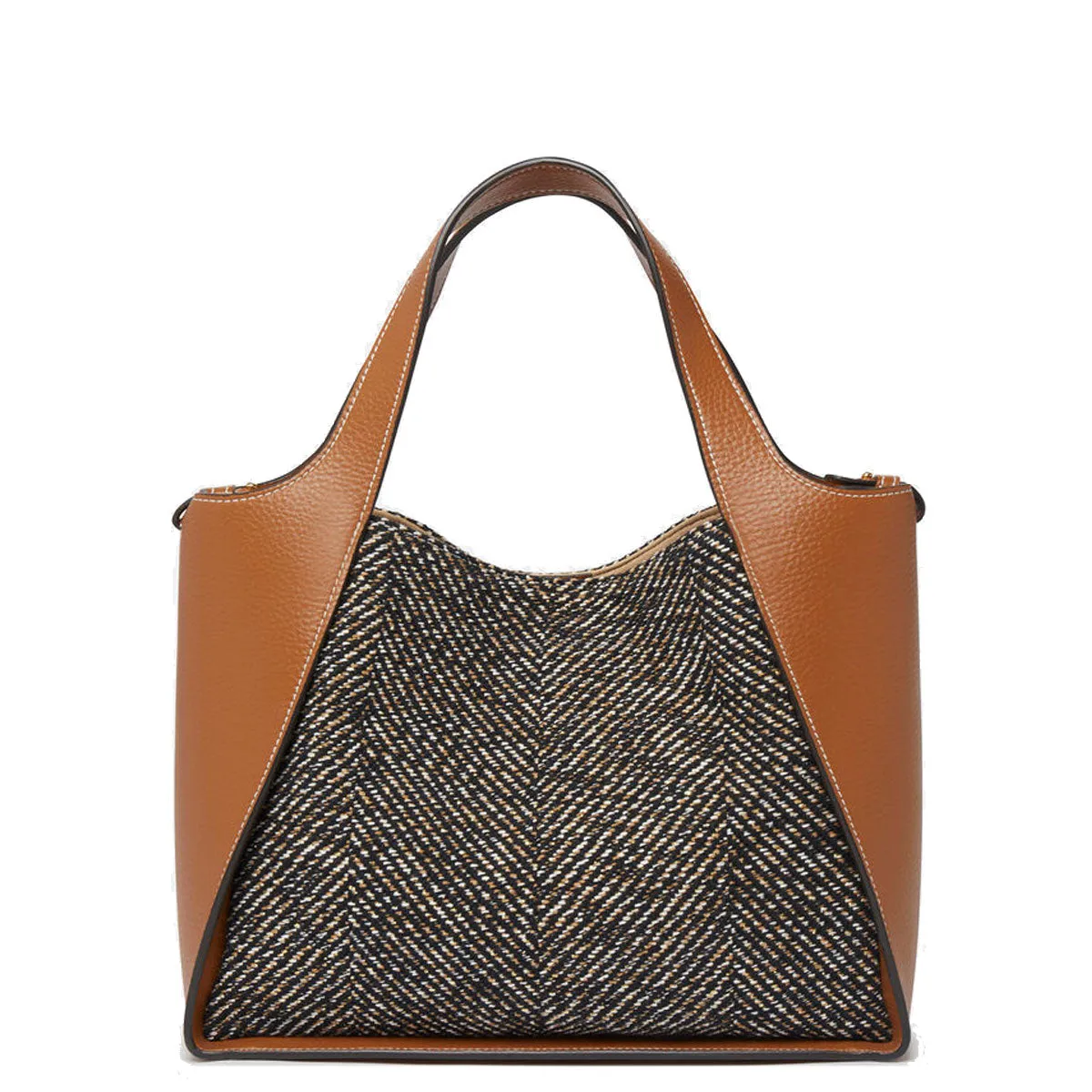 Stella Logo Tote C/B, Herringbone, Black/Pecan Bags_Stella Mccartney_Bags