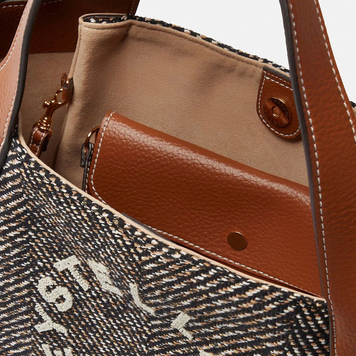 Stella Logo Tote C/B, Herringbone, Black/Pecan Bags_Stella Mccartney_Bags