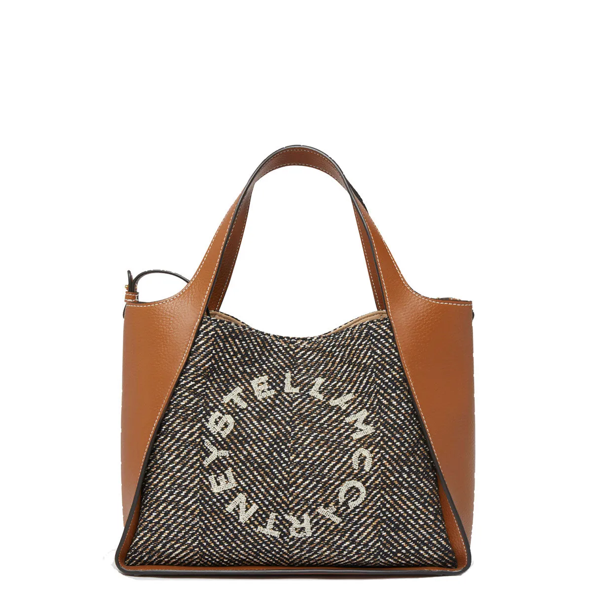 Stella Logo Tote C/B, Herringbone, Black/Pecan Bags_Stella Mccartney_Bags