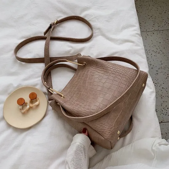 Stone Pattern PU Leather Bucket Bags For Women 2020 Small Shoulder Messenger Bag Lady Fashion Handbags Luxury Totes Fashion Nova Bags