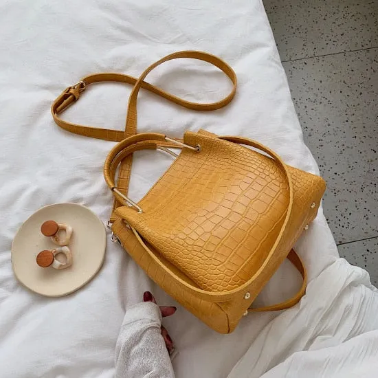 Stone Pattern PU Leather Bucket Bags For Women 2020 Small Shoulder Messenger Bag Lady Fashion Handbags Luxury Totes Fashion Nova Bags