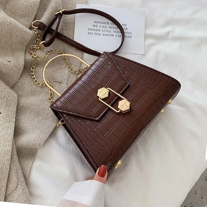 Stone Pattern PU Leather Crossbody Bags For Women 2020 Small Totes With Metal Handle Lady Shoulder Messenger Bag Handbags Fashion Nova Bags