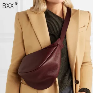 [Super Seabob] 2020 Spring Woman New Wine Red Black Color Wide Single Strap Zipper Half Moon PU Leather Chestbag All Match LI812 Fashion Nova Bags
