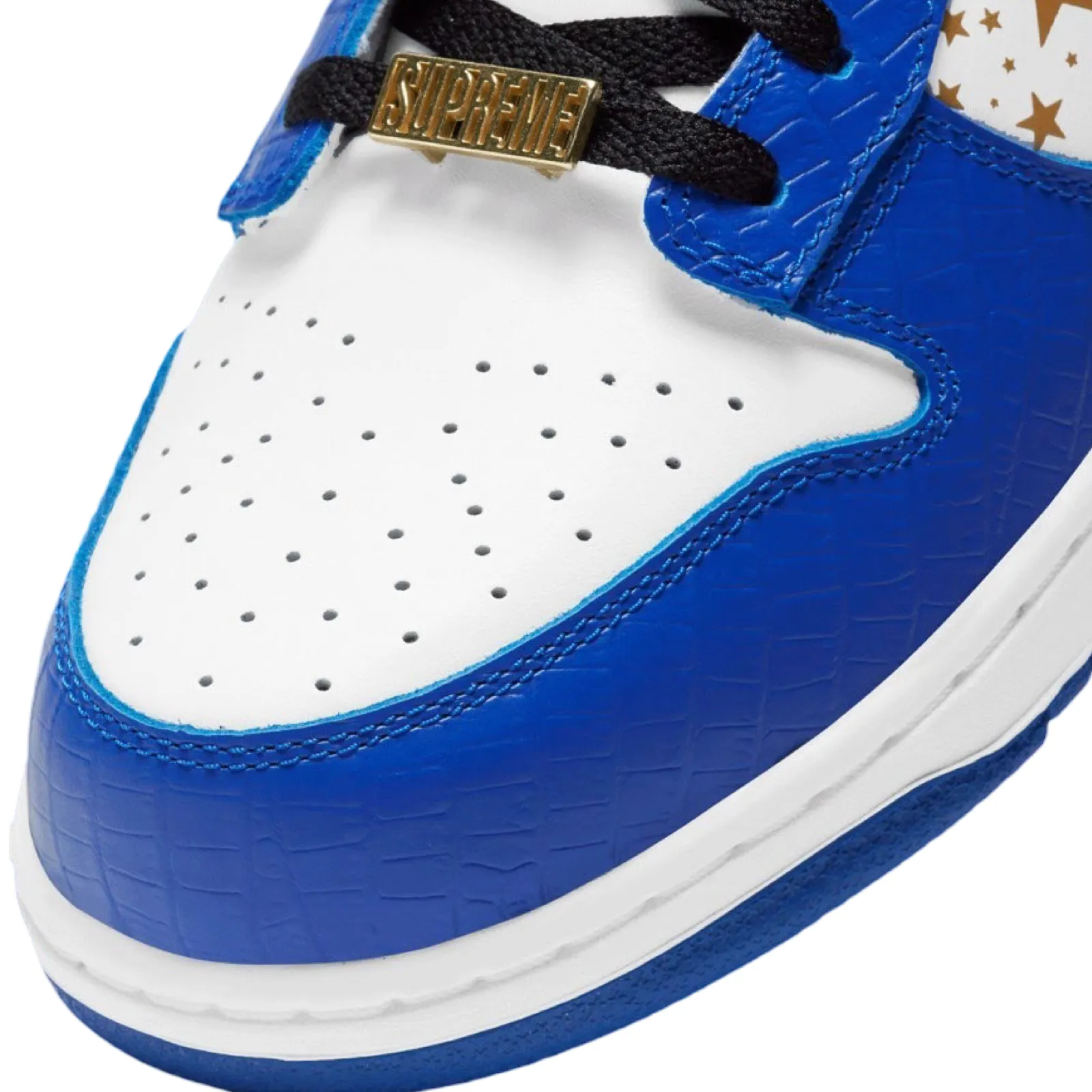 Supreme x SB Dunk Low OG QS White Hyper Blue Metallic Gold Nike Dunk
