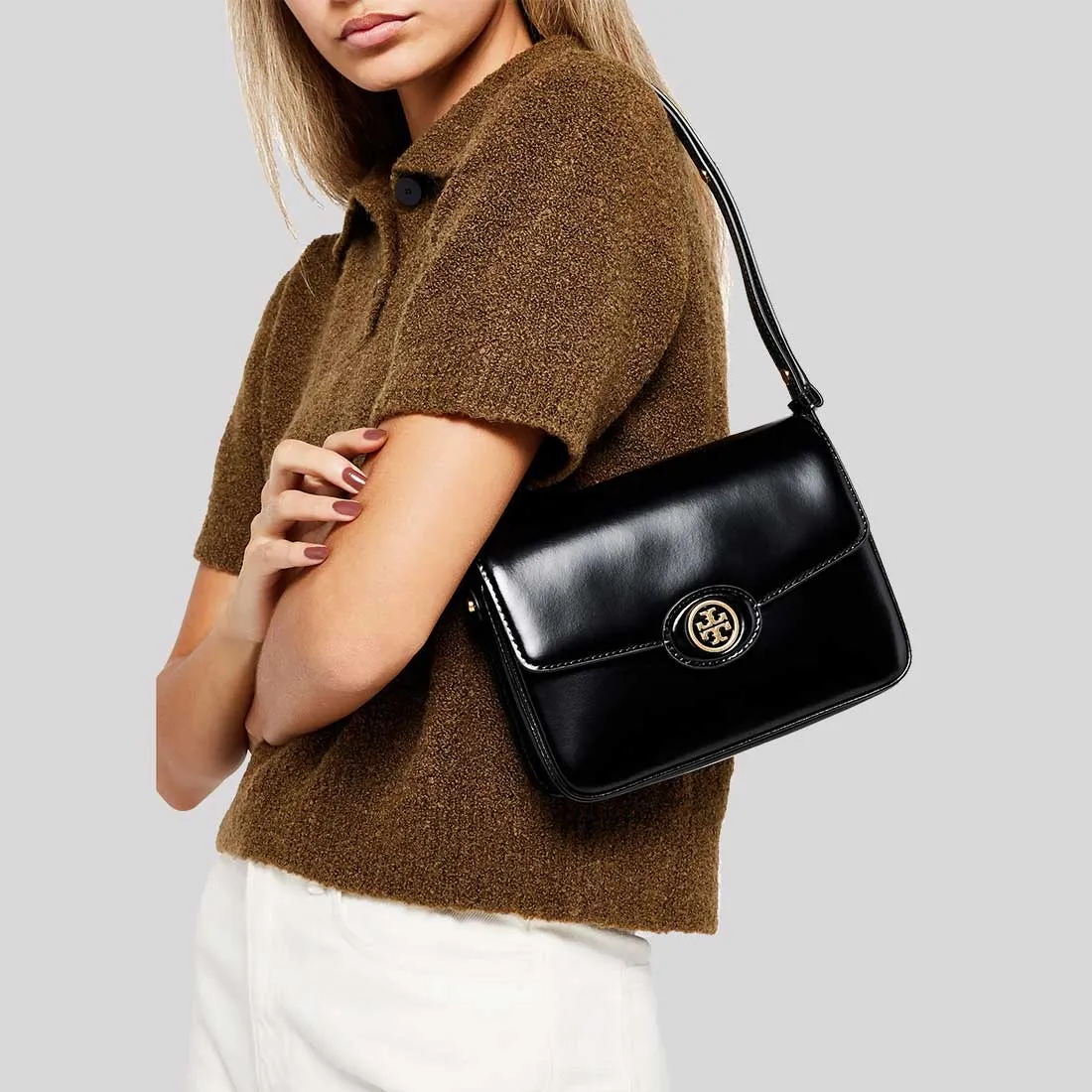 Tory Burch Bags TORY BURCH Robinson Spazzolato Convertible Shoulder Bag Black 143122