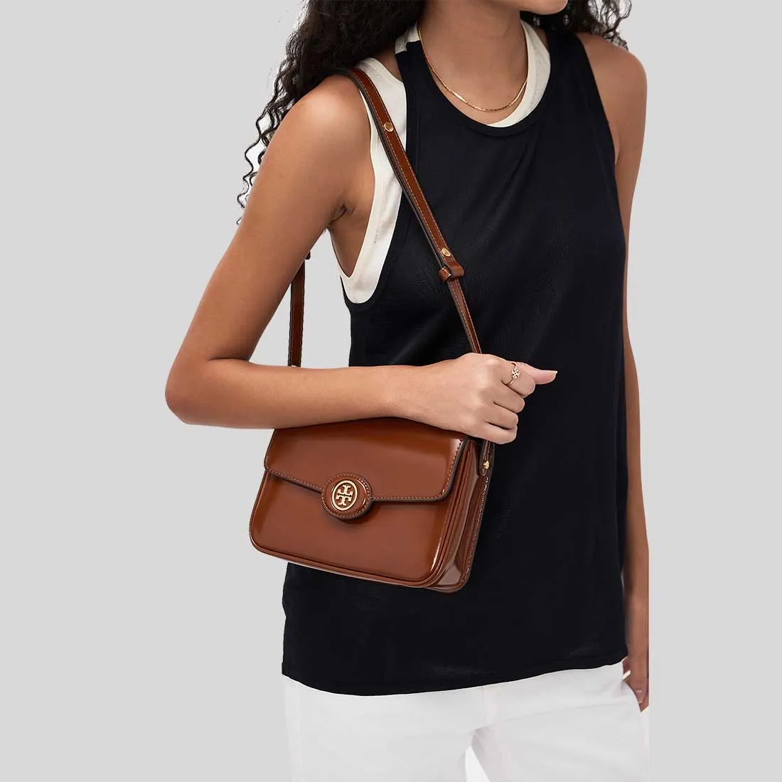Tory Burch Bags TORY BURCH Robinson Spazzolato Convertible Shoulder Bag Dark Sienna 143122