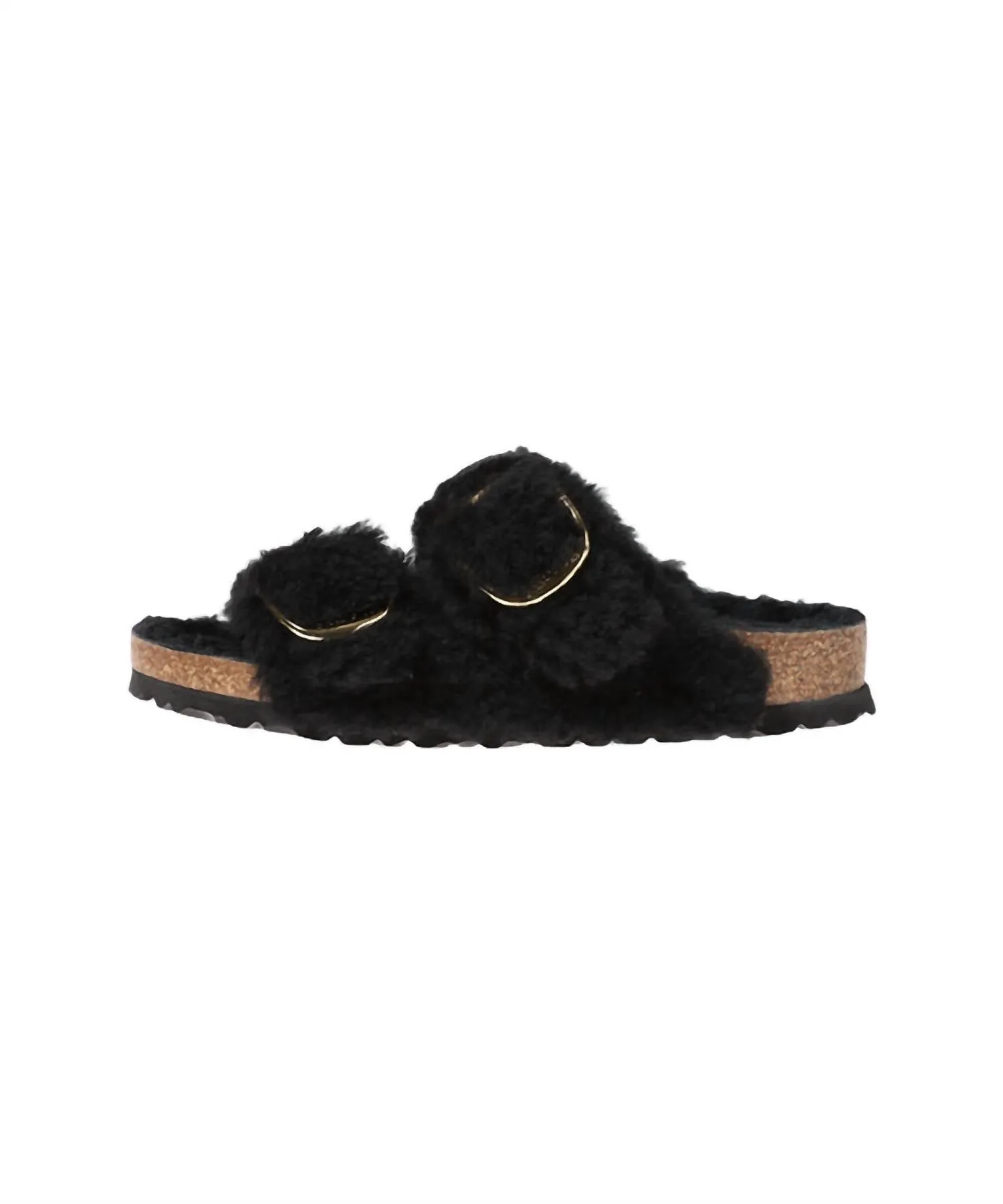 Women's Arizona Big Buckle Teddy Rivet Slipper In Black/gold