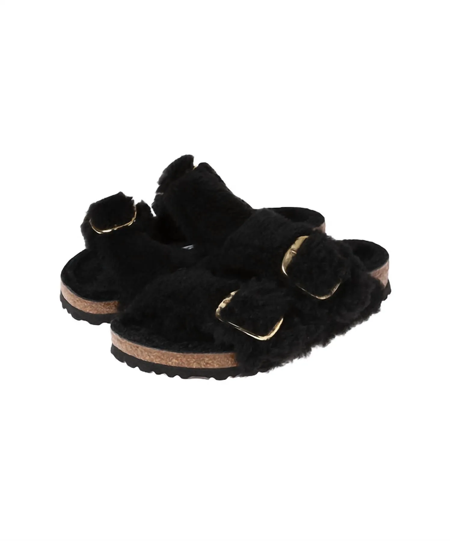 Women's Arizona Big Buckle Teddy Rivet Slipper In Black/gold