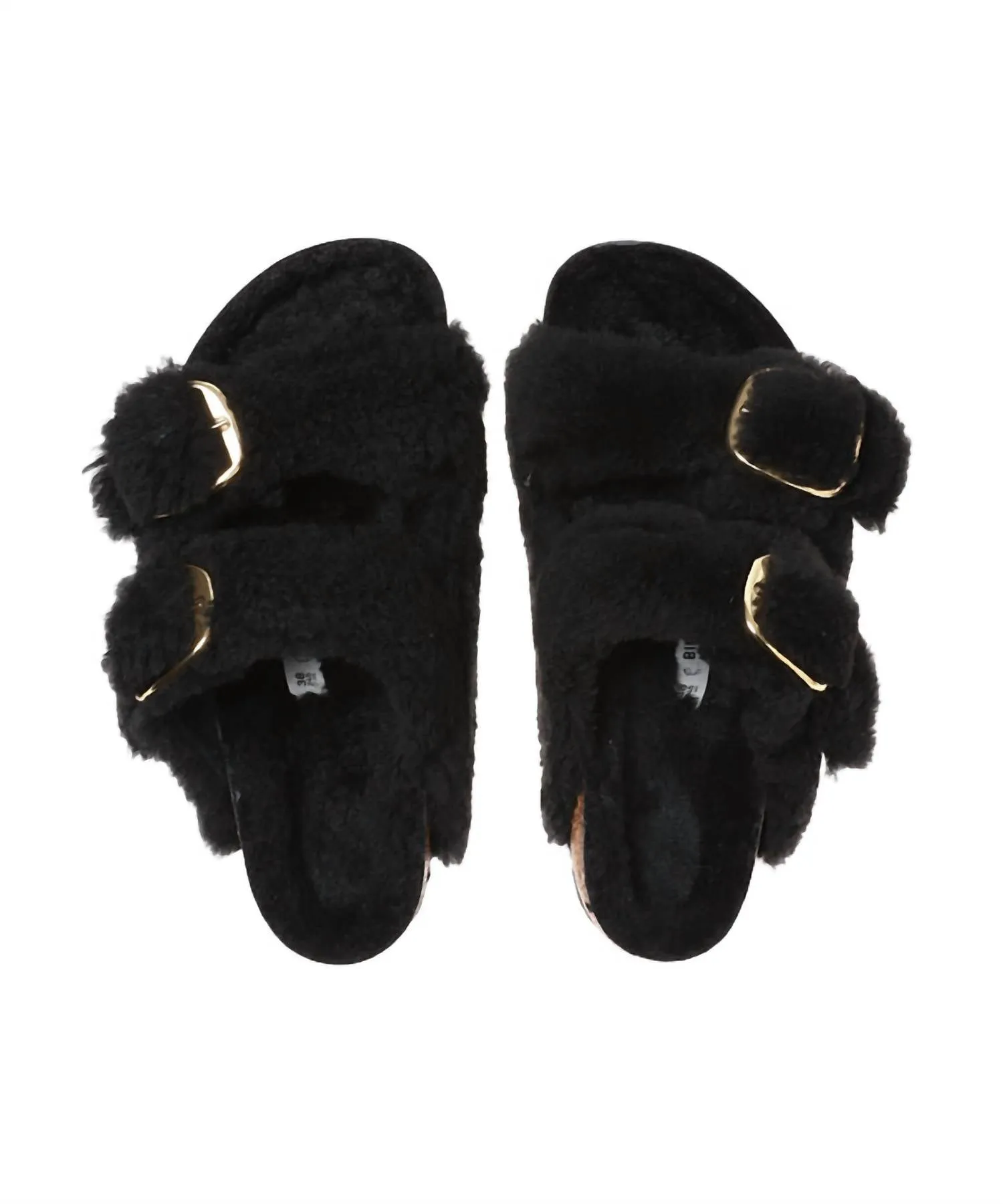 Women's Arizona Big Buckle Teddy Rivet Slipper In Black/gold