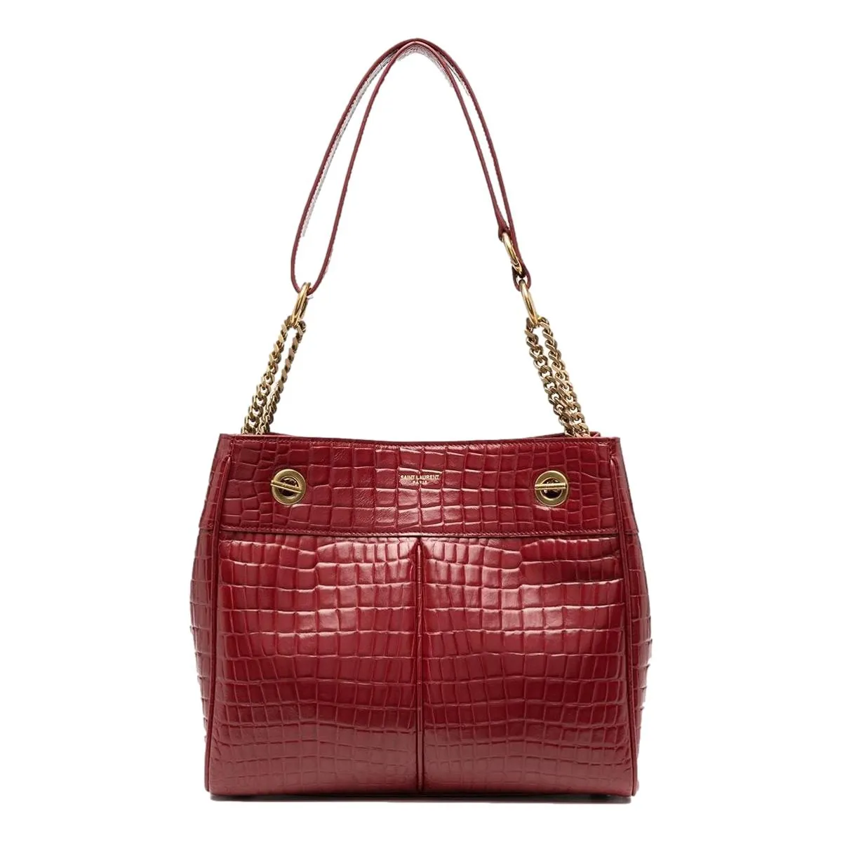 Ysl Bags Saint Laurent Claude Red Leather Cocco Embossed Shoulder Bag 640281