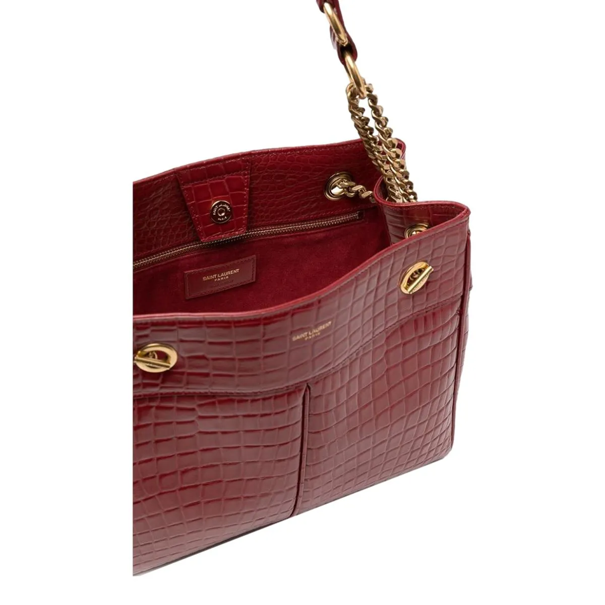 Ysl Bags Saint Laurent Claude Red Leather Cocco Embossed Shoulder Bag 640281