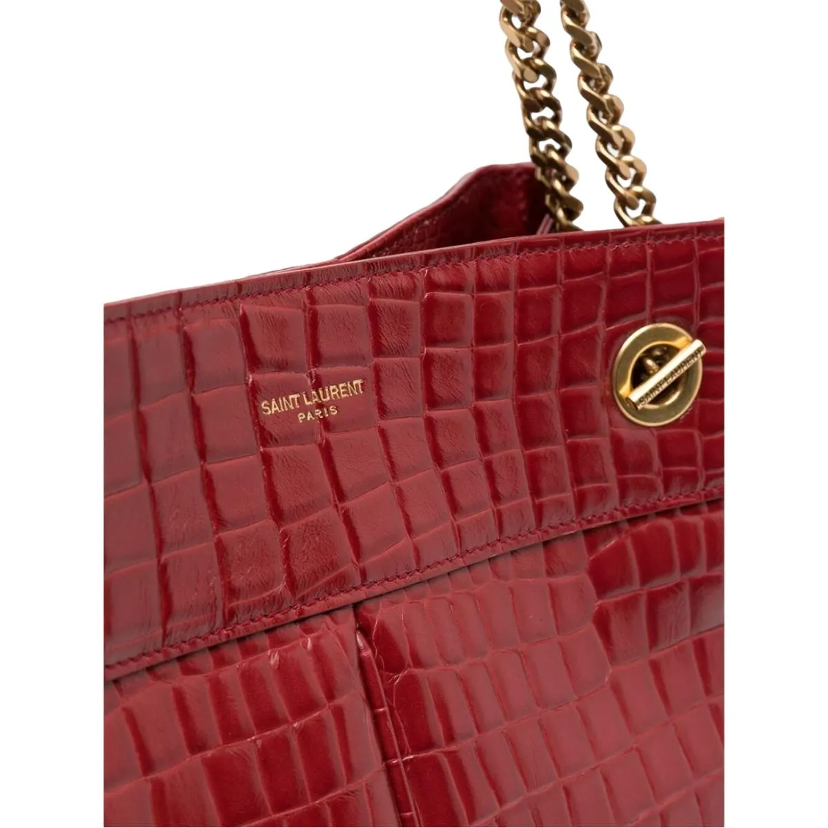 Ysl Bags Saint Laurent Claude Red Leather Cocco Embossed Shoulder Bag 640281