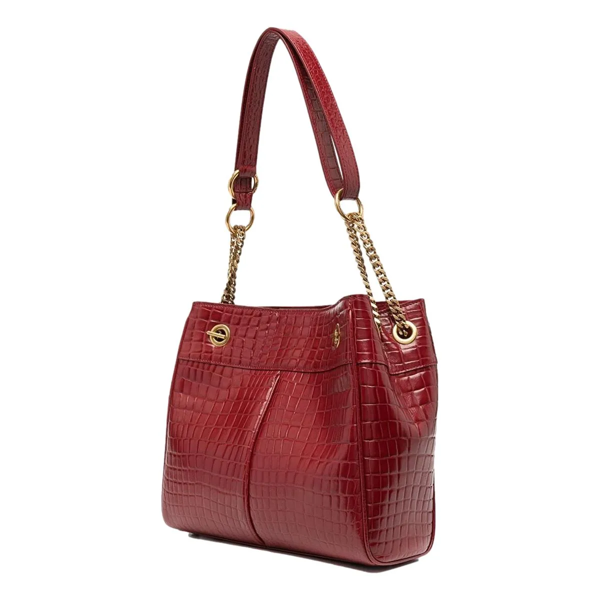 Ysl Bags Saint Laurent Claude Red Leather Cocco Embossed Shoulder Bag 640281