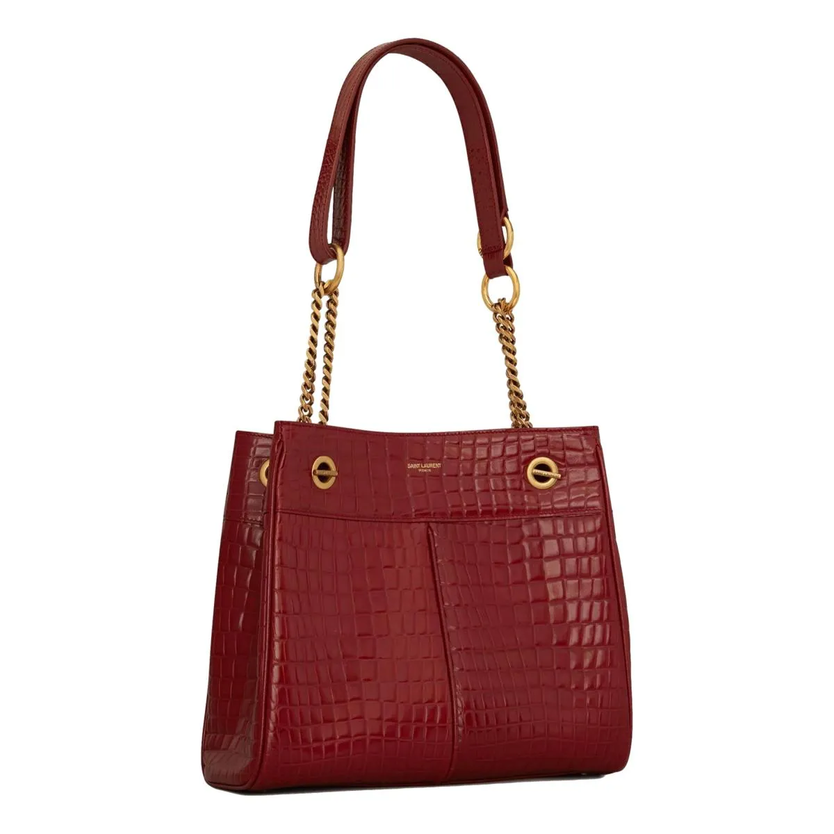 Ysl Bags Saint Laurent Claude Red Leather Cocco Embossed Shoulder Bag 640281