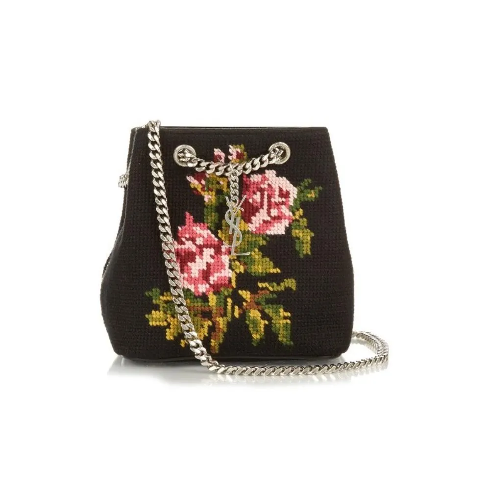 Ysl Bags Saint Laurent Emmanuelle Bucket Bag Grunge Rose Needlepoint 425068