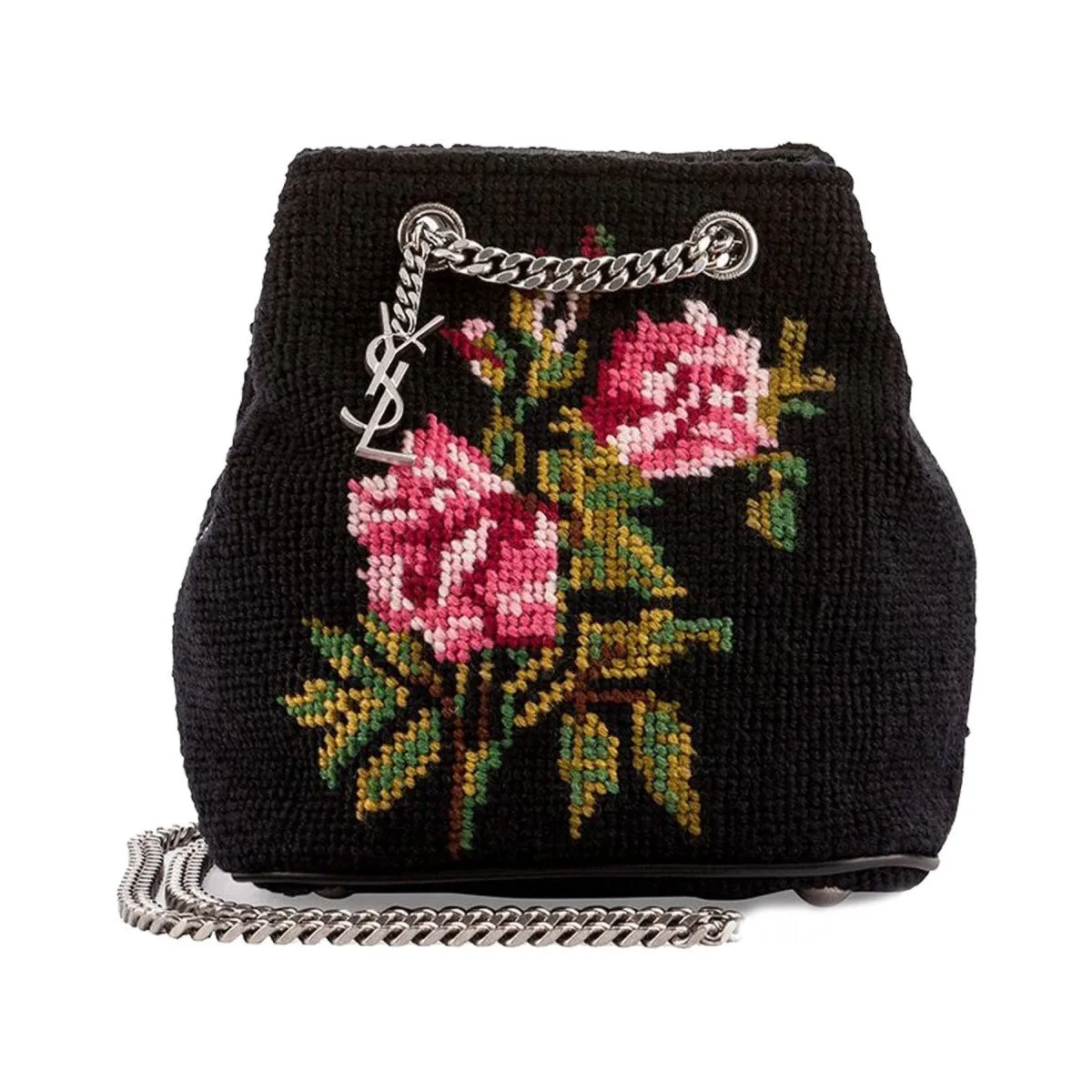 Ysl Bags Saint Laurent Emmanuelle Bucket Bag Grunge Rose Needlepoint 425068