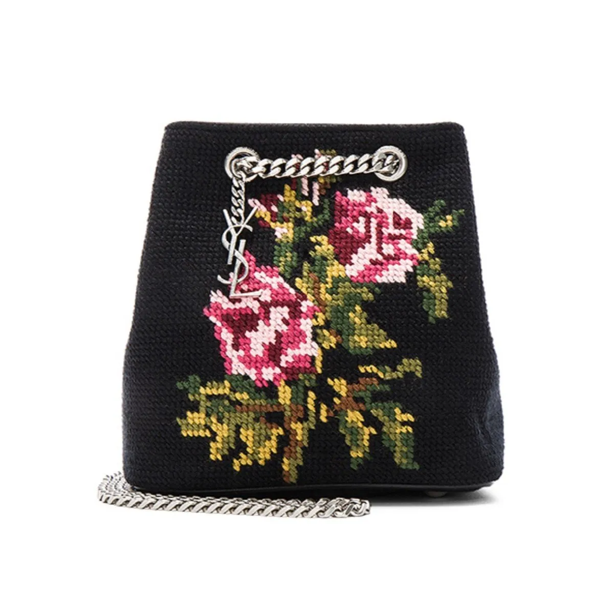 Ysl Bags Saint Laurent Emmanuelle Bucket Bag Grunge Rose Needlepoint 425068
