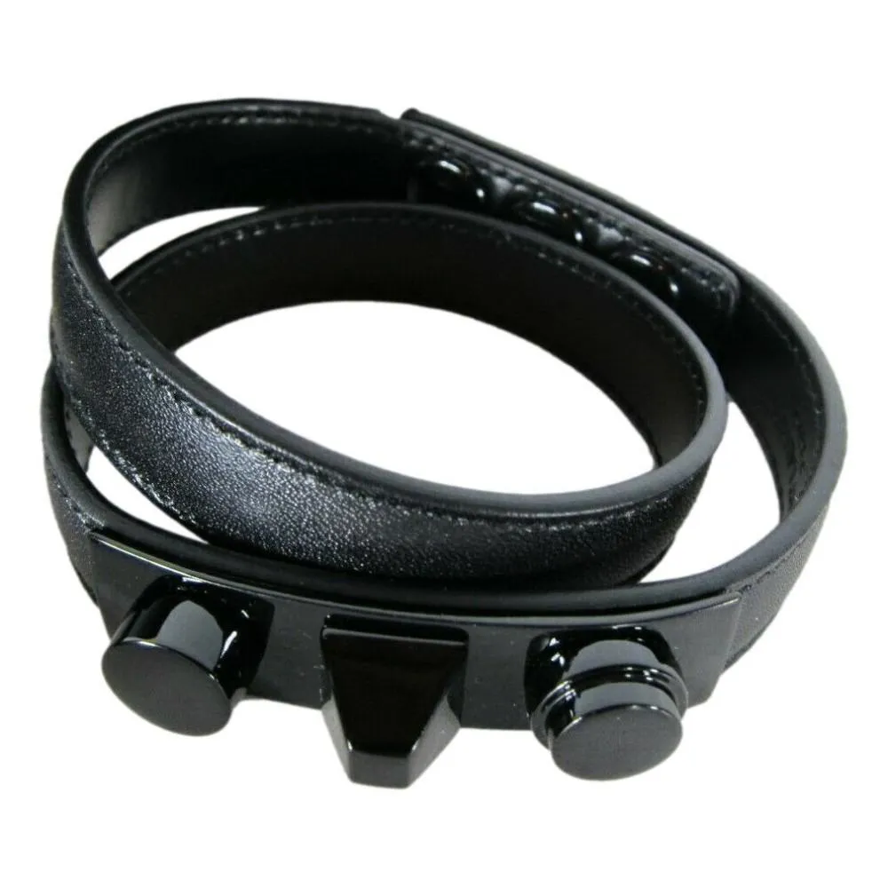Ysl Bags Saint Laurent Le Trois Clous Double Wrap Black Leather Studded Bracelet 415293