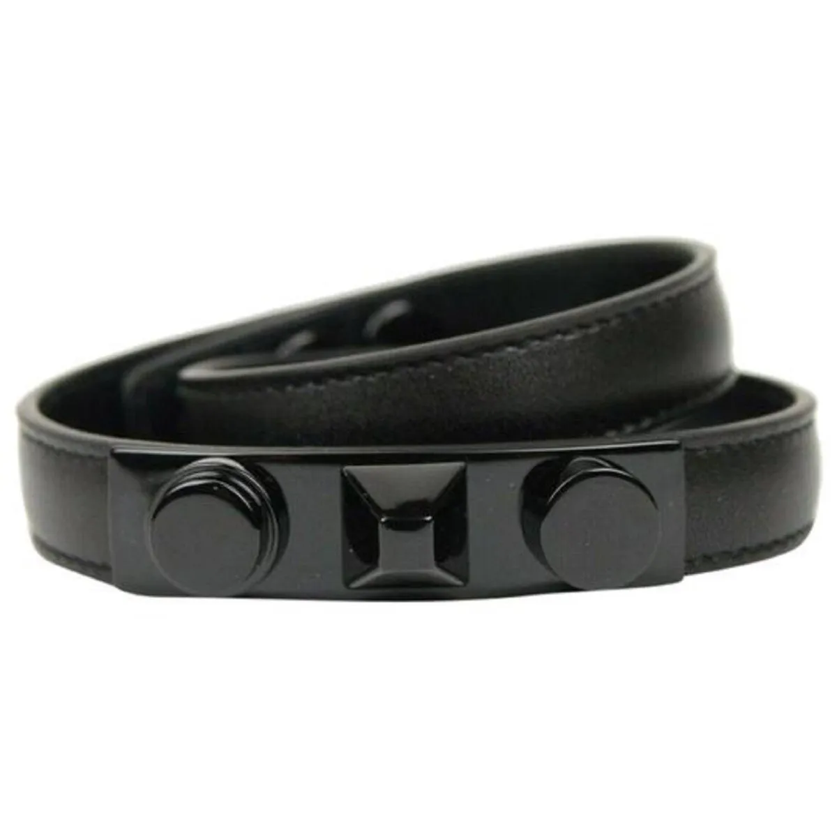 Ysl Bags Saint Laurent Le Trois Clous Double Wrap Black Leather Studded Bracelet 415293
