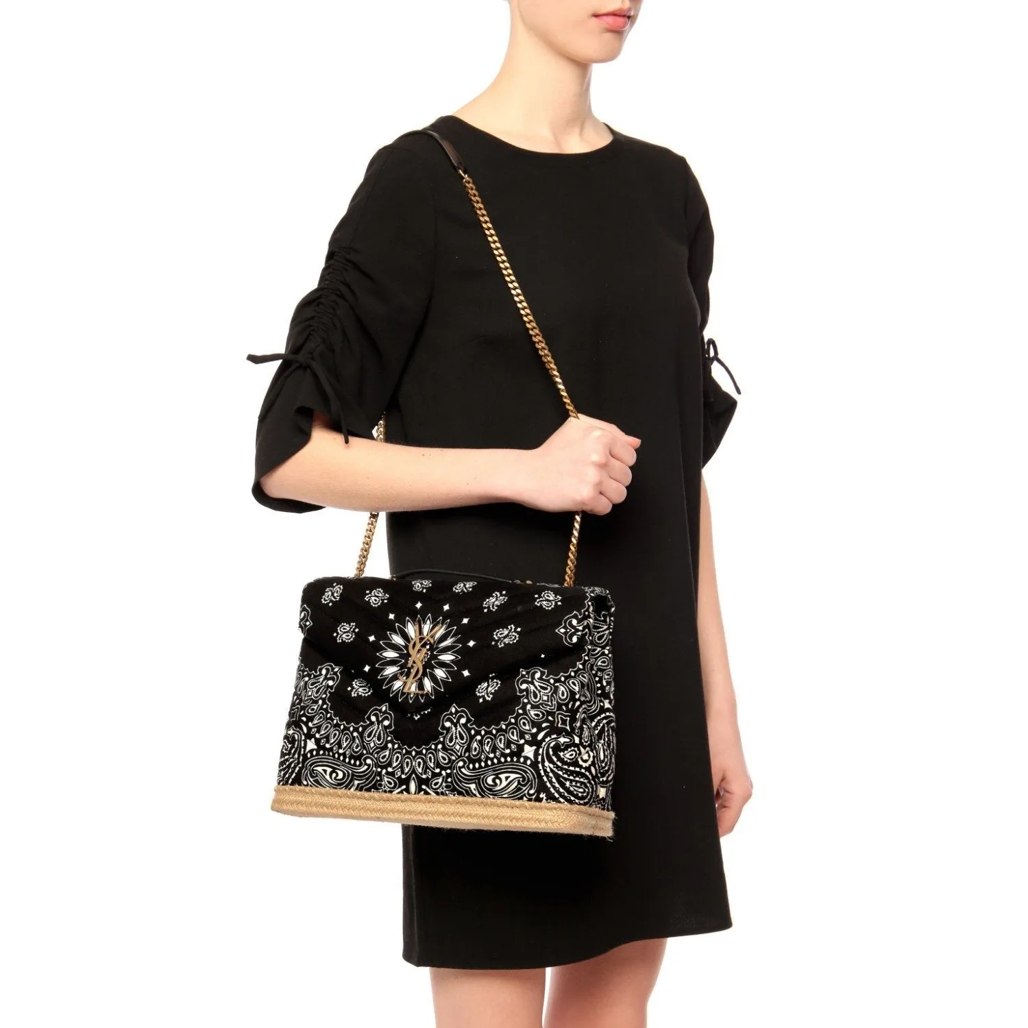 Ysl Bags Saint Laurent Loulou Black Paisley Quilted Monogram Medium Shoulder Bag 487216
