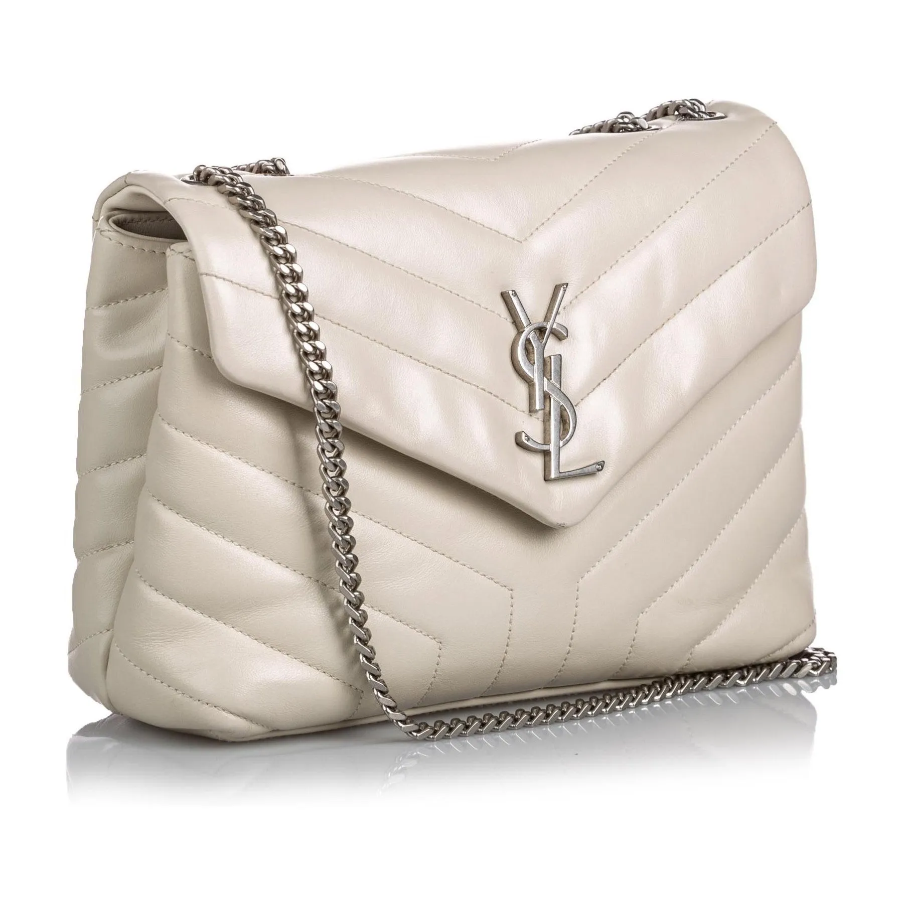 Ysl Bags Saint Laurent Loulou Ivory Leather Matelasse Medium Shoulder Bag 458716