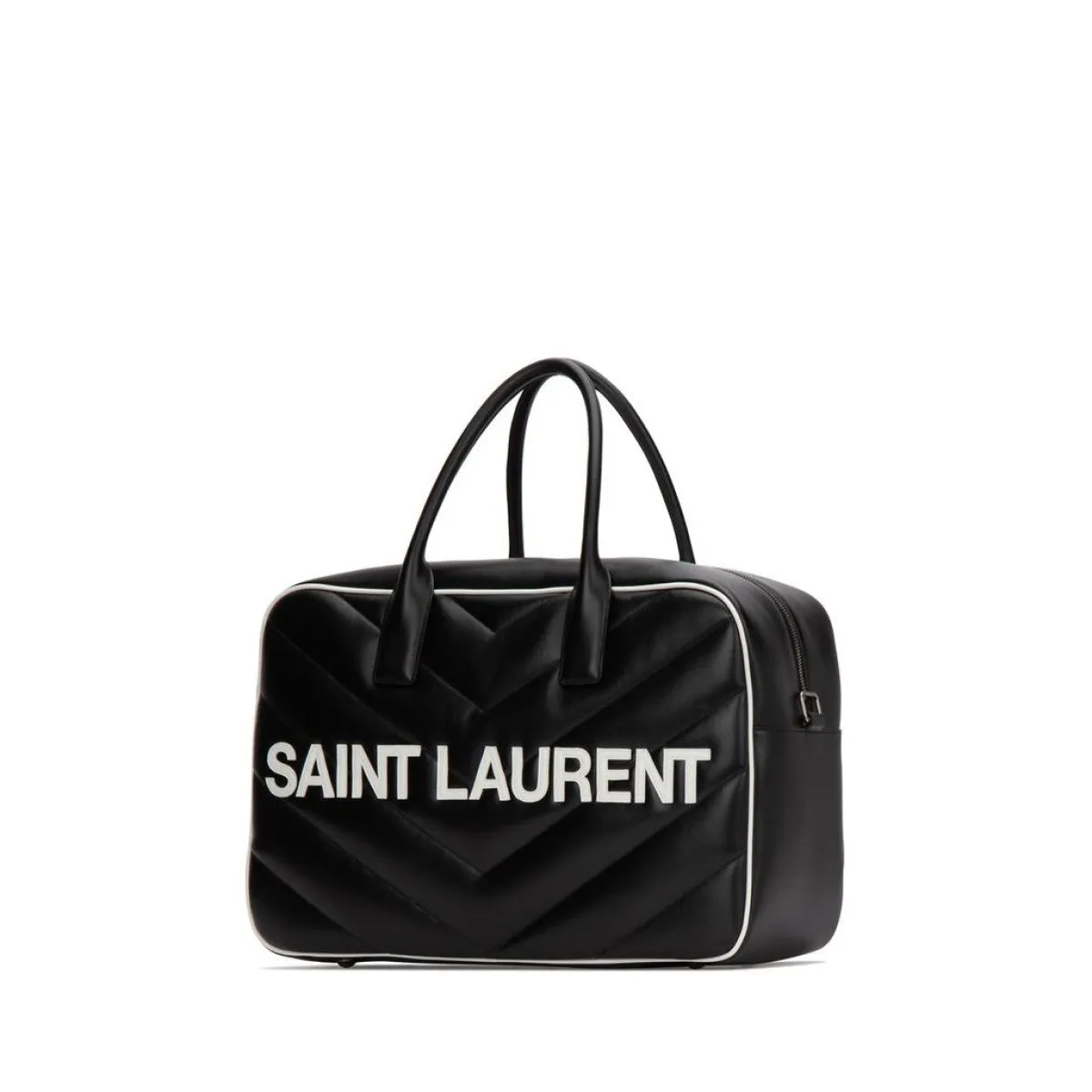 Ysl Bags Saint Laurent Miles Logo Black Calf Leather Duffel Bowling Bag 525145