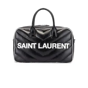 Ysl Bags Saint Laurent Miles Logo Black Calf Leather Duffel Bowling Bag 525145