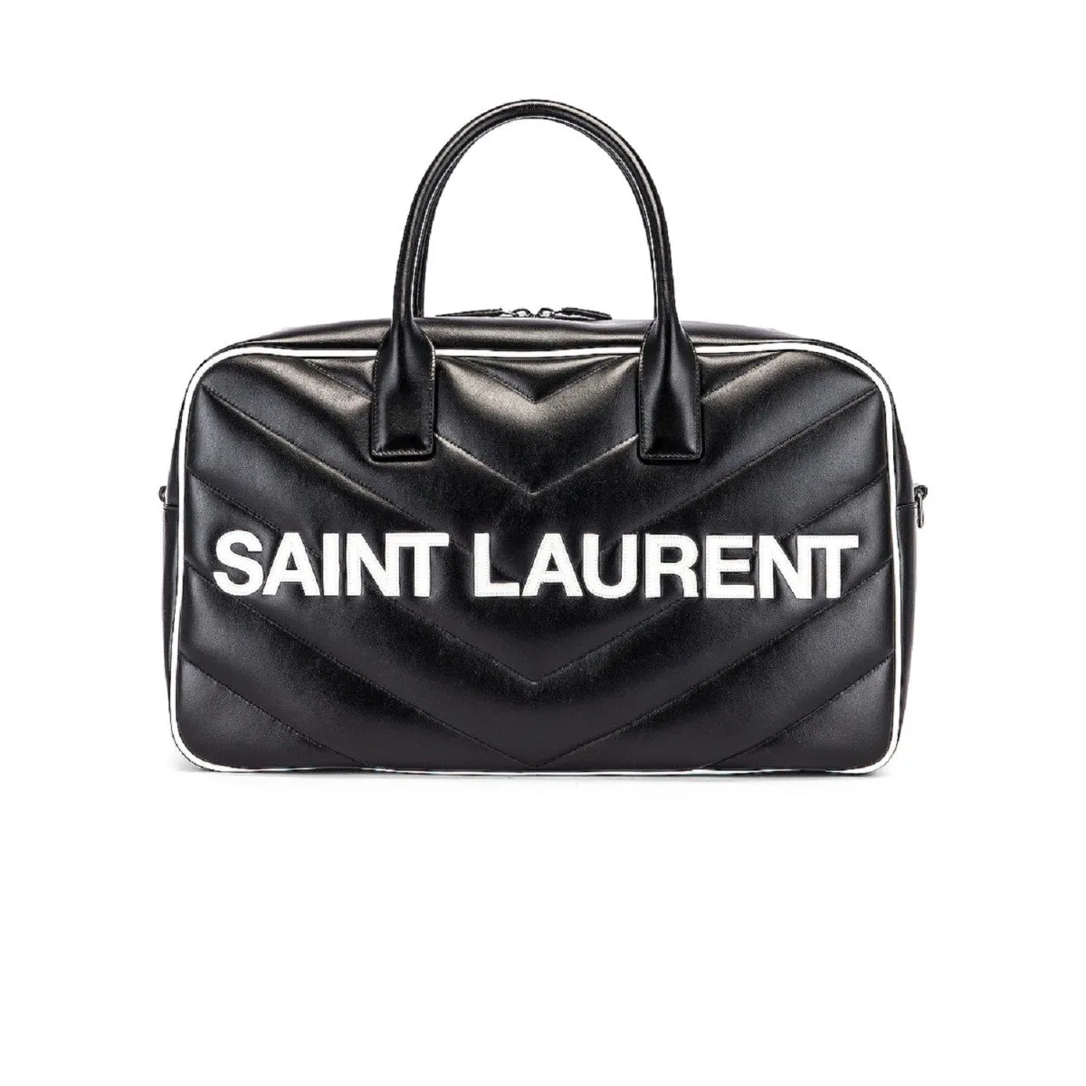 Ysl Bags Saint Laurent Miles Logo Black Calf Leather Duffel Bowling Bag 525145