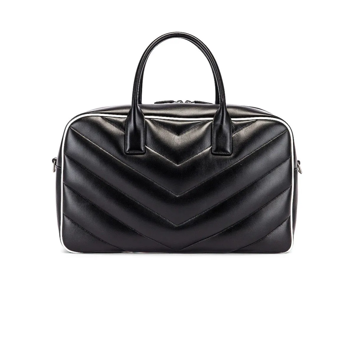 Ysl Bags Saint Laurent Miles Logo Black Calf Leather Duffel Bowling Bag 525145