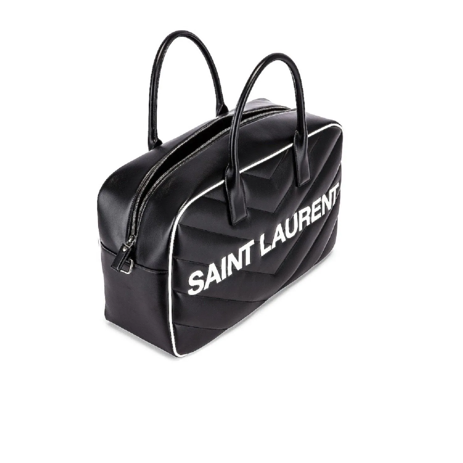 Ysl Bags Saint Laurent Miles Logo Black Calf Leather Duffel Bowling Bag 525145