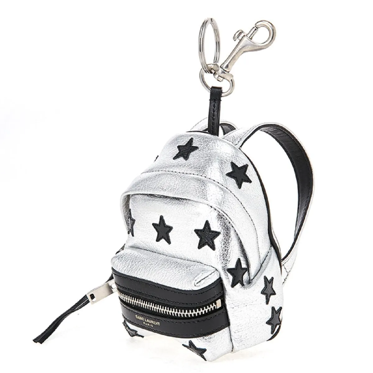 Ysl Bags Saint Laurent Silver/Black Unisex Zip Backpack Key Chain Black Stars 441914