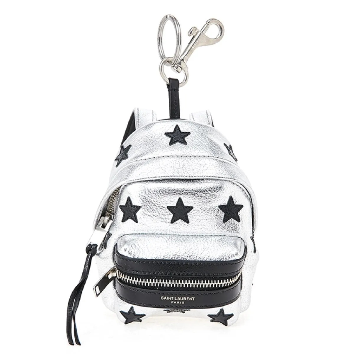 Ysl Bags Saint Laurent Silver/Black Unisex Zip Backpack Key Chain Black Stars 441914
