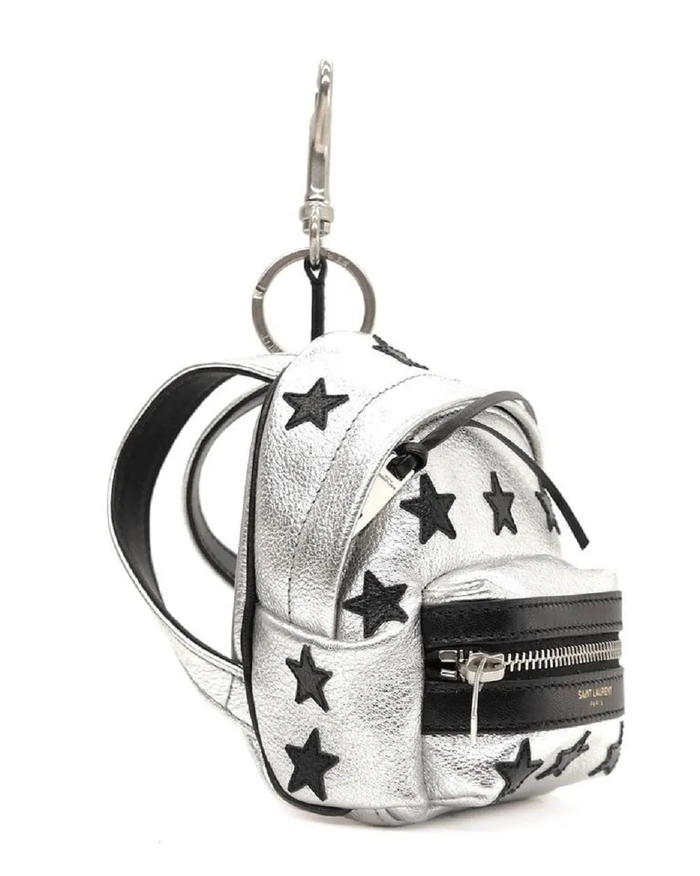 Ysl Bags Saint Laurent Silver/Black Unisex Zip Backpack Key Chain Black Stars 441914