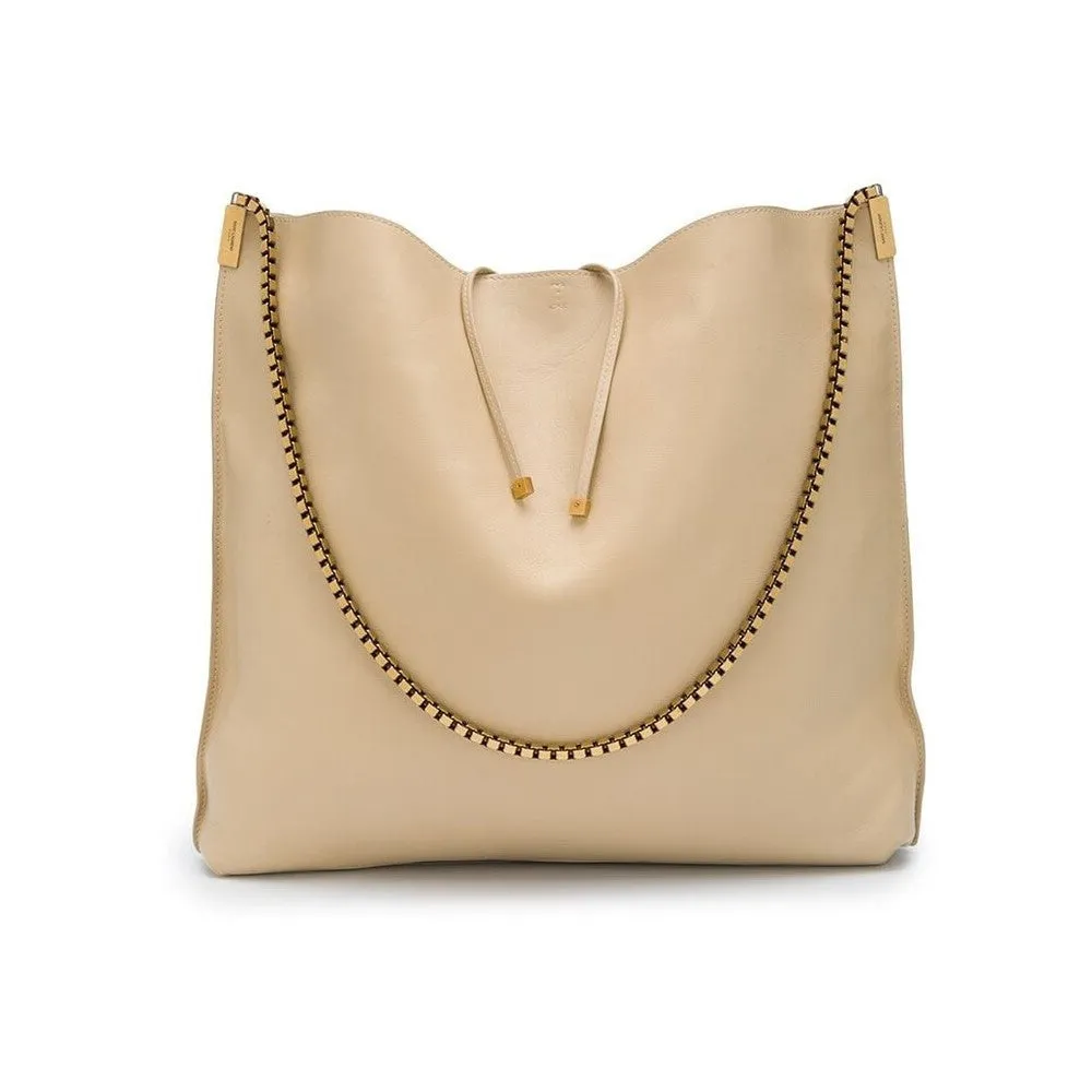 Ysl Bags Saint Laurent Suzanne Beige Calfskin Leather Chain Hobo Bag 634804