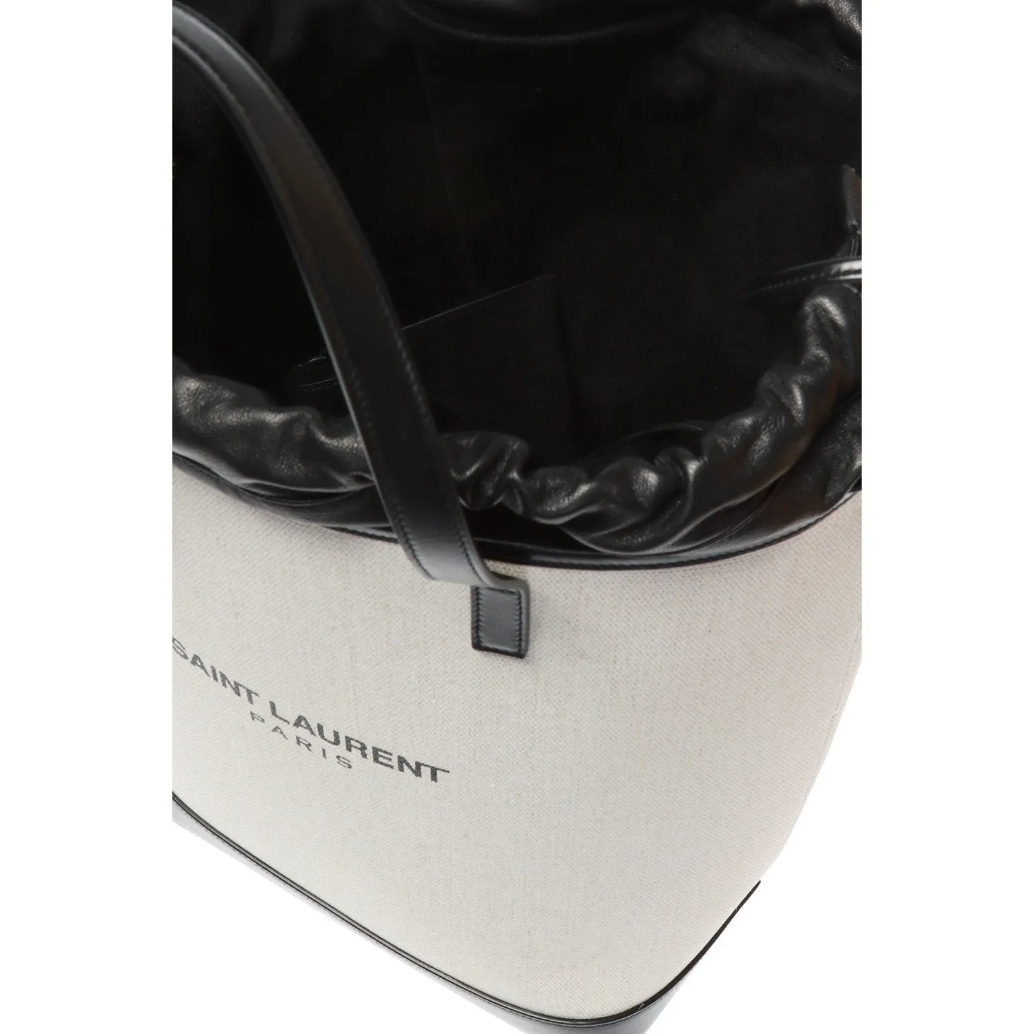 Ysl Bags Saint Laurent Teddy White Coated Linen Drawstring Bucket Bag 551595
