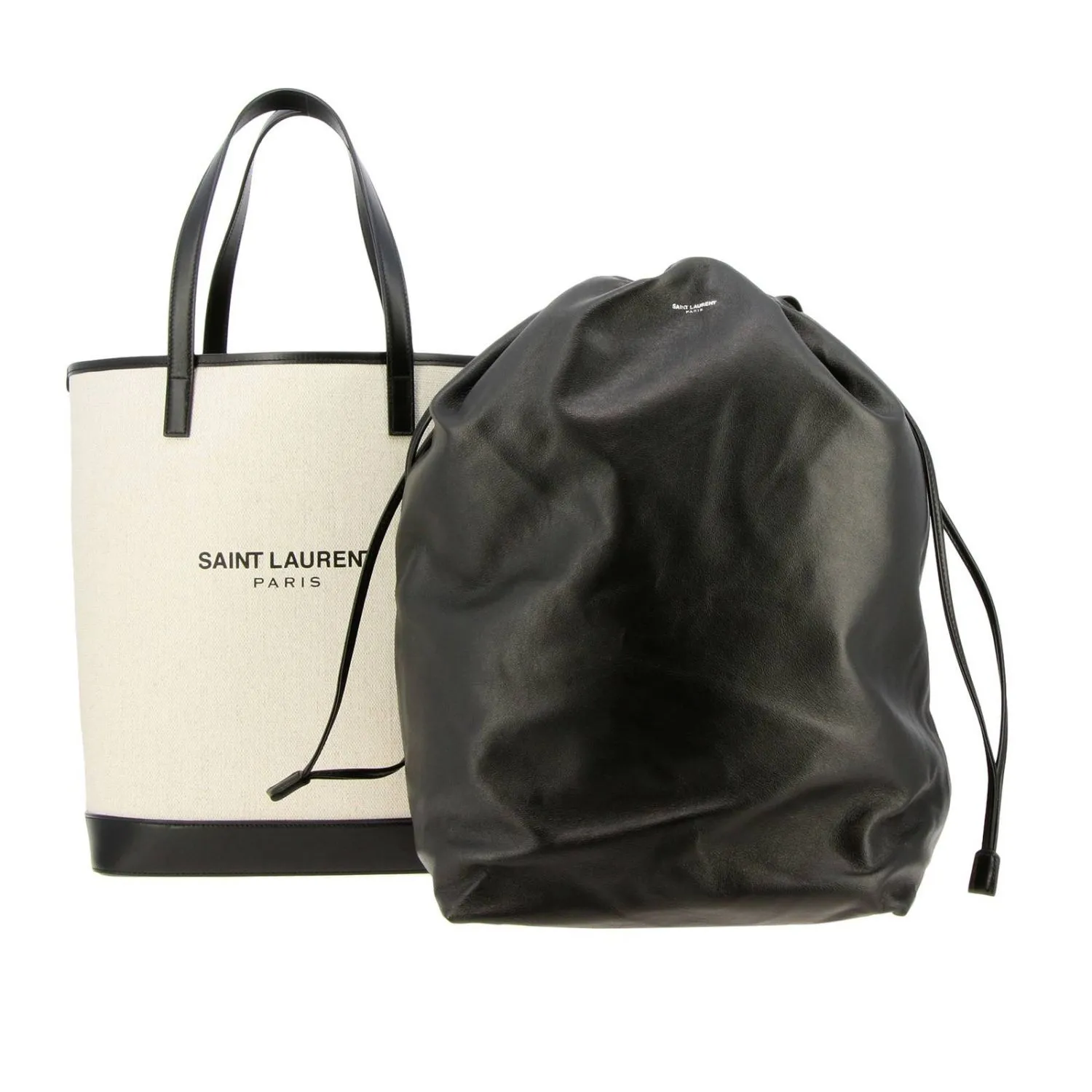 Ysl Bags Saint Laurent Teddy White Coated Linen Drawstring Bucket Bag 551595