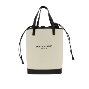 Ysl Bags Saint Laurent Teddy White Coated Linen Drawstring Bucket Bag 551595