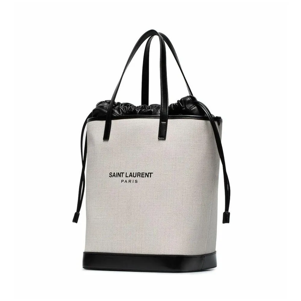 Ysl Bags Saint Laurent Teddy White Coated Linen Drawstring Bucket Bag 551595